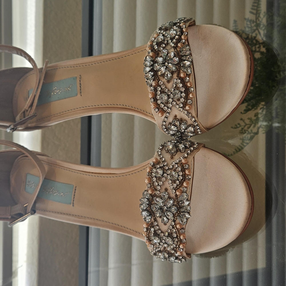 Cream Heels with Crystal Embellishments